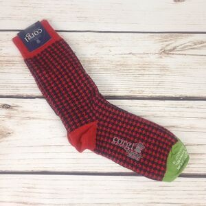 Corgi Wool Blend Red Black Houndstooth hosiery socks Made In Wales UK Size XS